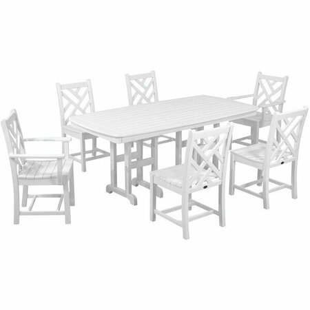 POLYWOOD Chippendale 7-Piece White Dining Set with Nautical Table 633PWS1211WH